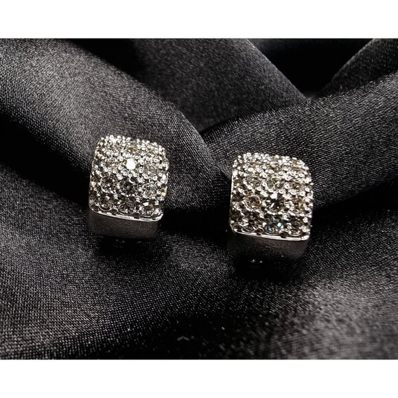 Swarovski Crystal Pave Silver-Tone Clip-On Earrings - Picture 3 of 6